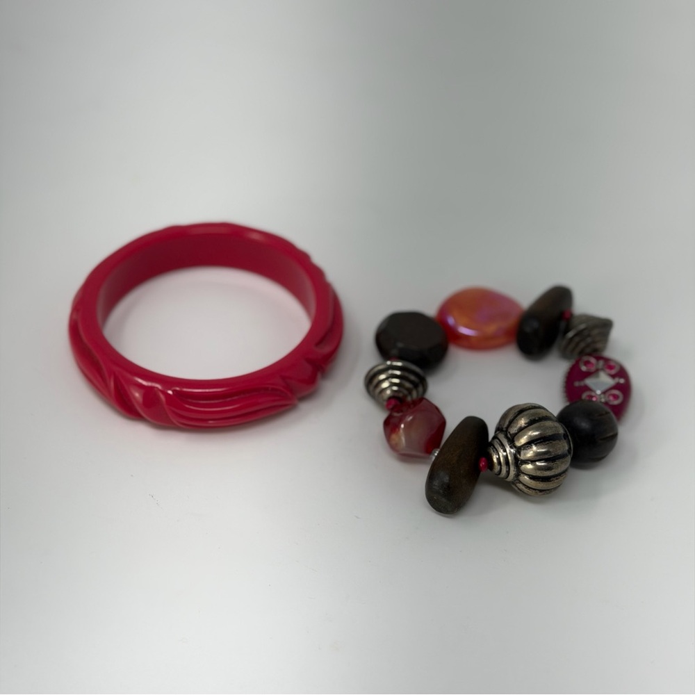 Vintage Inspired Red Bracelet Duo – Statement Stack Set